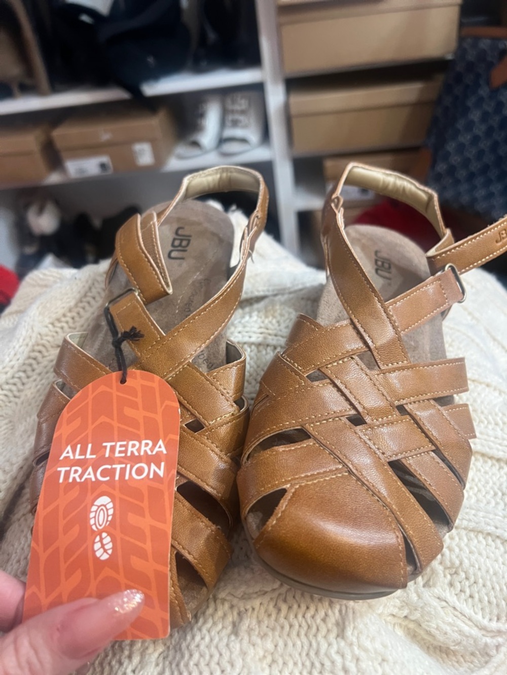 JBU Cognac Woven Closed-Toe fisherman Slingback Sandals nwt